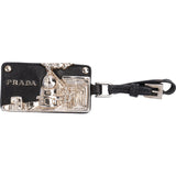 Prada Black Leather Metal Train Station Luggage Bag Charm