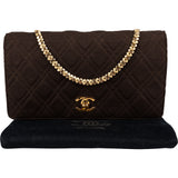 Chanel Quilted Cotton 24K Gold Single Flap Shoulder Bag