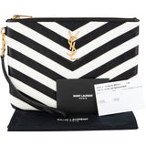 Yves Saint Laurent Chevron Quilted Monogram Leather Pouch Clutch