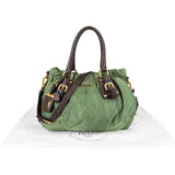 Prada Green Tessuto Gaufre Ricamo Satchel Handbag