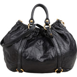 Miu Miu Black Vitello Lux Leather Gathered Satchel Hobo Handbag