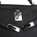 Hermès Noir Clemence Leather Palladium Kelly 32 Handbag