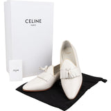 Celine White Leather Mokassins Tassel Heel Loafers (39)