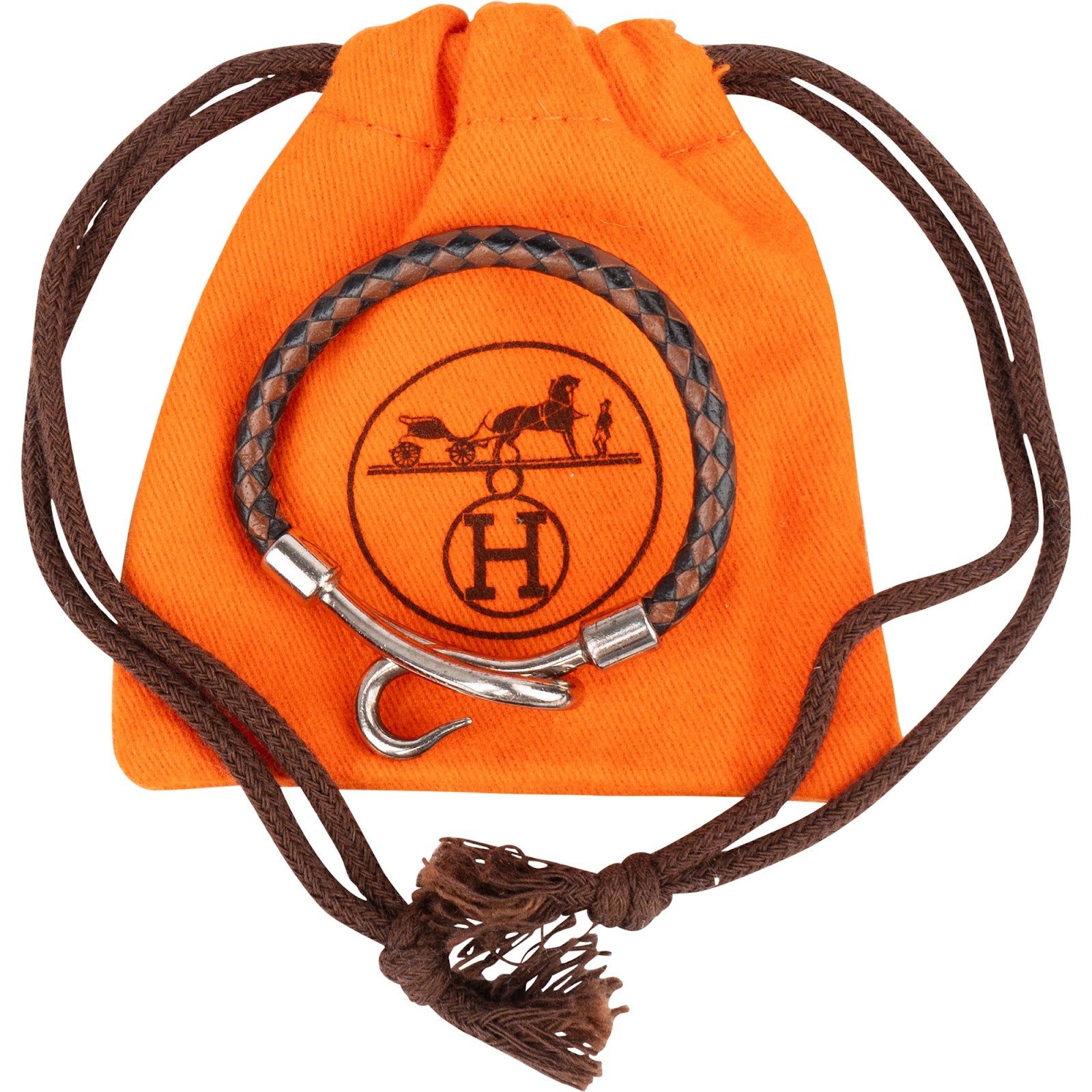 Hermès Jumbo Hook Braided Leather Bracelet - vintageandkickz