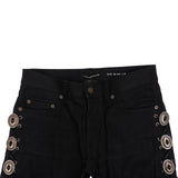 Yves Saint Laurent Black Woven Leather Metal Details Skinny Low-Waist Jeans (DE 36)