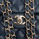 Chanel Quilted Caviar Leather Champagnee Gold Small Double Flap Shoulder Bag