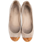 Chanel Beige Suede Cork Cap Toe Wedge Ballerina Flats (37)