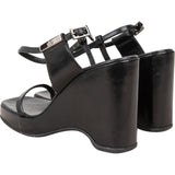 Gucci Black Leather Platform Wedge Sandals Shoes (36)
