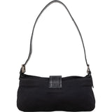 Fendi Black Cotton Baguette Buckle Shoulder Bag