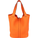 Hermès Orange Taurillon Clemence Palladium Picotin Lock 22 Handbag