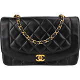 Chanel Quilted Lambskin 24K Gold Diana Single Flap Crossbody Bag