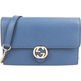 Gucci Grained Leather Interlocking GG Walet On Chain Crossbody Bag