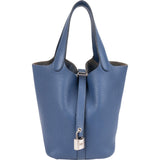 Hermès Bleu Taurillon Clemence Leather Palladium Picotin Lock 18 Handbag