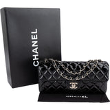 Chanel Quilted Patent Leather East West Single Flap Shoulder Bag