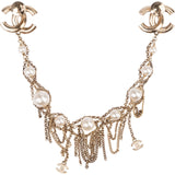 Chanel Pearl Strass CC Draping Chain Twin Brooch