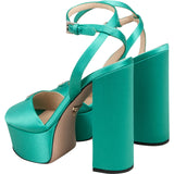 Prada Turquoise Satin Platform Block Sandals Heels (34,5)