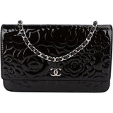 Chanel Patent Embossed Leather Camellia Wallet On Chain Crossbody Bag