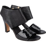 Chanel Black Leather Ankle Cuff Patent Sandals Heels (35) - vintageandkickz