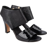 Chanel Black Leather Ankle Cuff Patent Sandals Heels (35) - vintageandkickz
