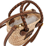 Miu Miu Brown Leather Raffia Bucket Mini Crossbody Handbag