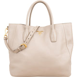 Prada Taupe Vitello Daino Leather Large Tote Handbag
