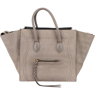 Celine Croc Optic Suede and Leather Phantomm Handbag