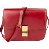 Celine Red Calfskin Classic Box Medium Crossbody Bag