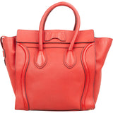Céline Red Drummed Calfskin Luggage Handbag