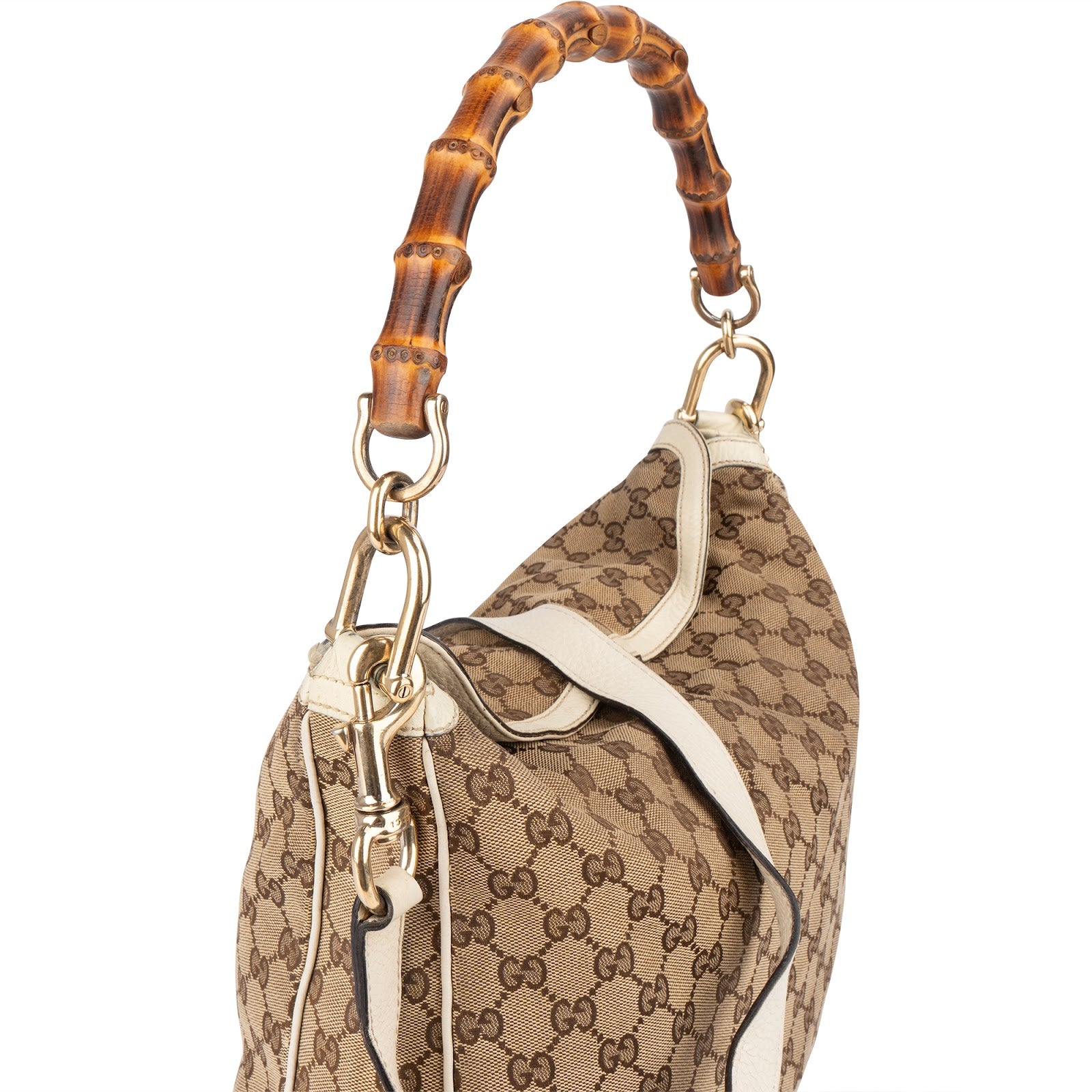 Gucci Monogram GG Canvas Bamboo Hobo Shoulder Bag - vintageandkickz