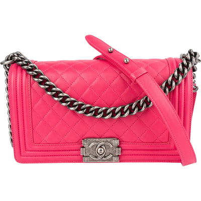 Chanel Quilted Lambskin Single Flap  Boy Crossbody Bag