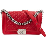 Chanel Perforated Quilted Lambskin Palladium Medium Boy Crossbody Bag