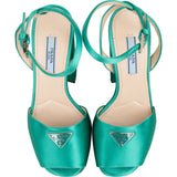 Prada Turquoise Satin Platform Block Sandals Heels (34,5)