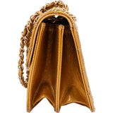 Chanel Crinkled Stitched Patent Leather Chain Around Single Flap Shoulder Bag
