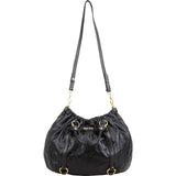 Miu Miu Black Vitello Lux Leather Gathered Satchel Hobo Handbag