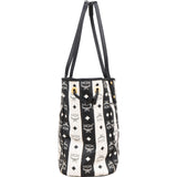 MCM Monogram Visetos Black and White Vertical Stripe Liz Shopper Shoulder Bag