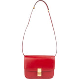 Céline Red Calfskin Classic Box Medium Crossbody Bag