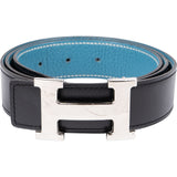 Hermès Bicolor Togo Leather Reversible Palladium H Belt (95)
