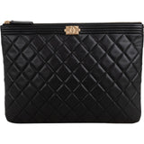 Chanel Black Quilted Lambskin Small CC Boy Clutch