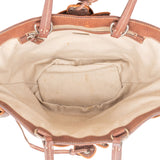 Miu Miu Leather Studded Flower Raffia Basket Shoulder Bag