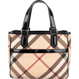 Burberry Nova-Check Monogram Patent Leather Small Tote Handbag