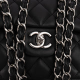 Chanel Quilted Lambskin Palladium Jumbo Double Flap Crossbody Bag