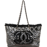 Chanel Patent Leather Fringed CC Large Shopping Tote Shoulder Bag