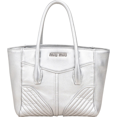 Miu Miu Metallic Leather Quilted Tote Handbag