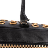 Prada Black Calf Leather Metal Grommet Bauletto Handbag