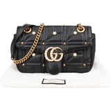 Gucci Quilted Leather GG Marmont Pearly Studs Shoulder Crossbody Bag