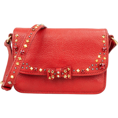 Miu Miu Red Studded Leather Bow Crossbody Bag - vintageandkickz