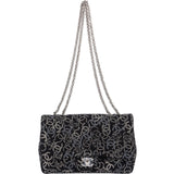 Chanel Sequin Tweed Palladium CC Jumbo Double Flap Crossbody Bag