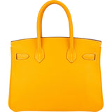Hermès Jaune D`Or / Orange Verso Epsom Gold Birkin 30 Handbag