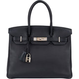 Hermès Blue Indigo Clemence Leather Palladium Birkin 30 Handbag