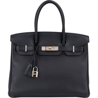 Hermès Blue Indigo Clemence Leather Palladium Birkin 30 Handbag